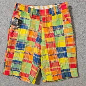 NWT Loudmouth Grass Men's Golf Shorts Button Plaid Patchwork Size 30 x 10‎